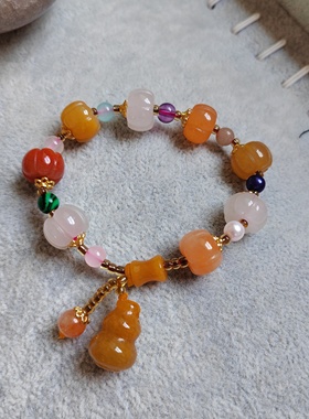 天然金丝玉南瓜手串女白玉菩提多宝招财南瓜佛珠手链转运珠