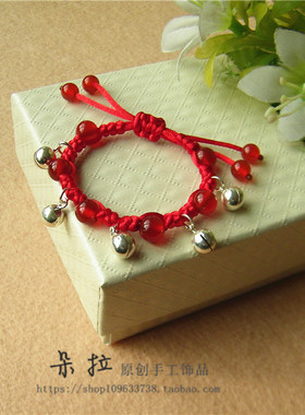 手工编绳纯银手链红玛瑙铃铛手链