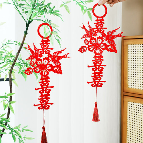 婚房布置结婚喜字门把手挂件婚庆用品客厅卧室门挂饰新房装饰套装 - 图0