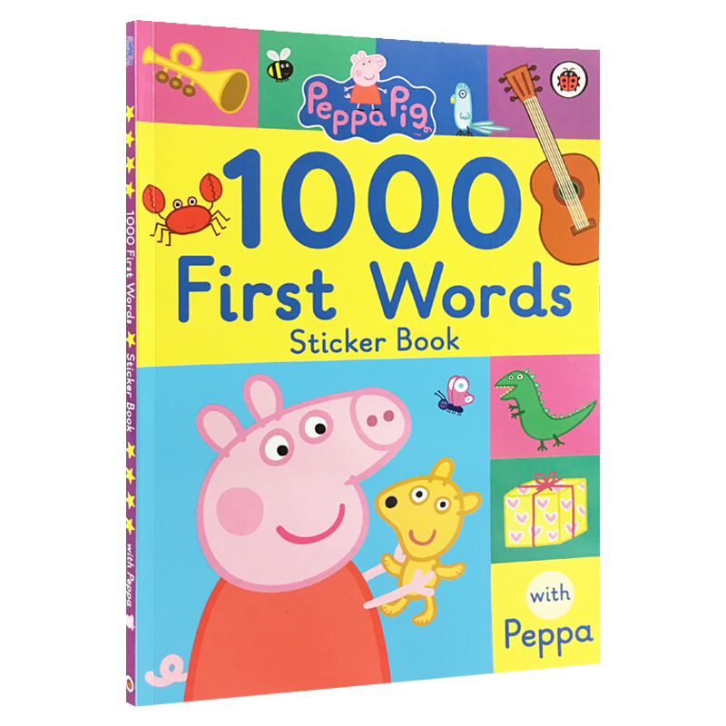 小猪佩奇粉红猪小妹1000个单词趣味贴纸书 英文原版 Peppa Pig 1000 First Words Sticker Book 搭DK常用英语1000词 - 图0