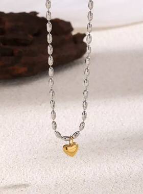 【钛钢不掉色】金银米粒爱心一见钟情迷你桃心形撞色闺蜜项链ins