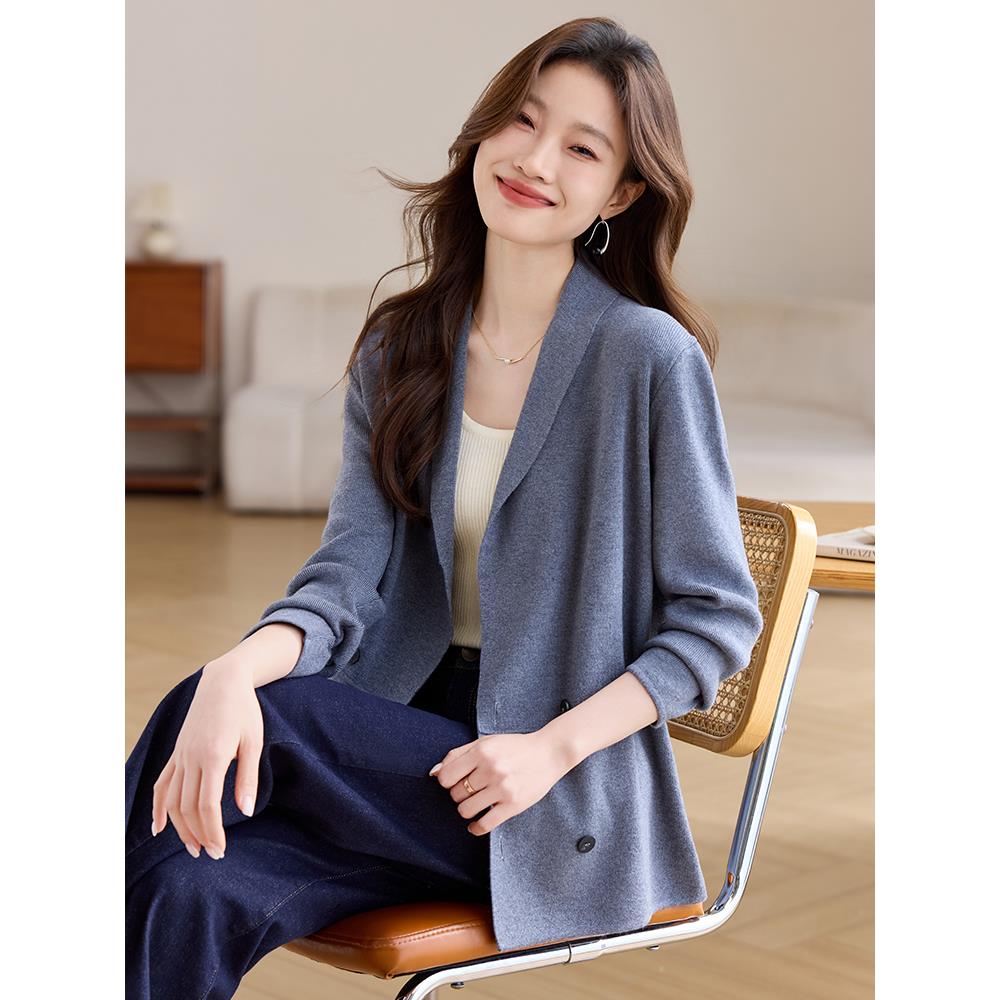 西服外套女款春秋季2025新款今年流行爆款气质职场羊毛针织开衫女 - 图1