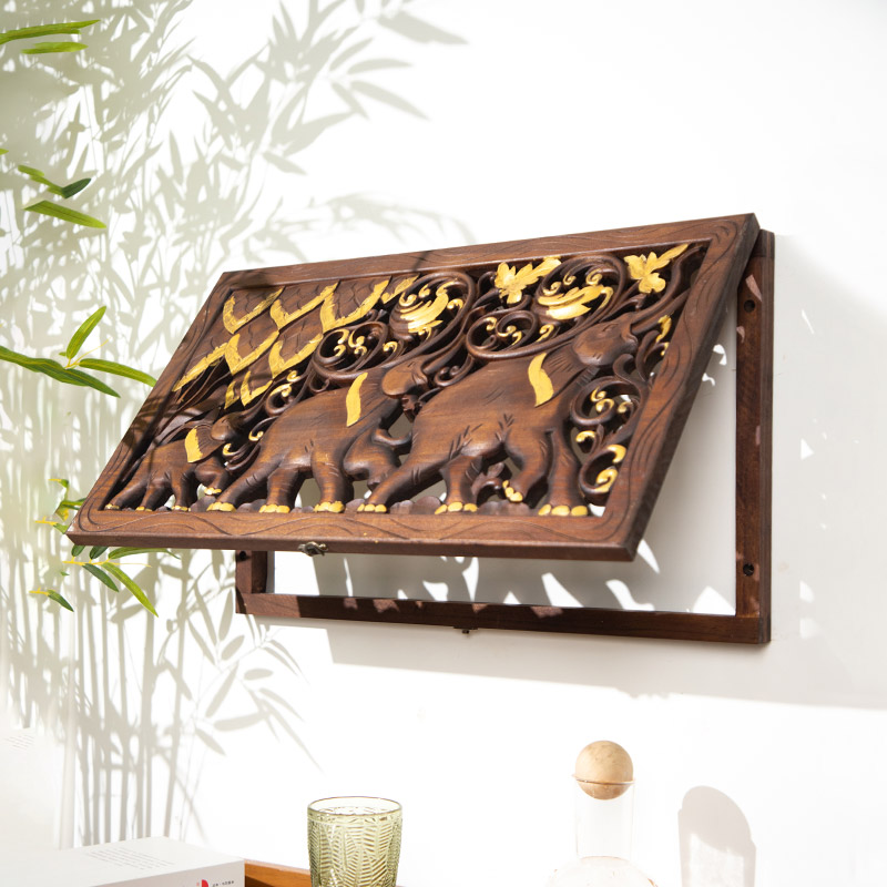 泰国实木雕刻电表箱装饰画餐厅配电箱装饰盒遮挡箱电闸箱复古挂画 - 图1