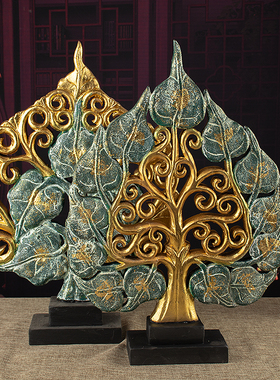 摆件泰国实木家居金箔菩提雕刻