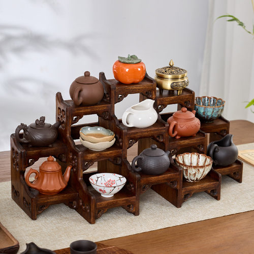中式实木紫砂壶展示架小博古架桌面茶壶摆放架茶具置物架茶杯架子 - 图2