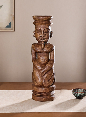 木雕迎宾人偶摆件家居装饰摆设