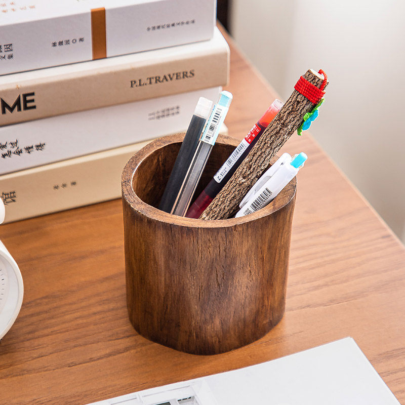Thai pen holder desktop creative retro wood large capacity