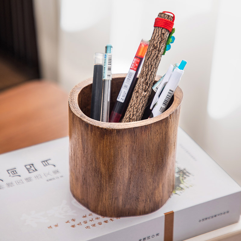 Thai pen holder desktop creative retro wood large capacity