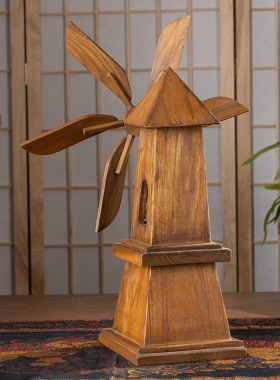 泰国实木风车桌面摆件木雕工艺品