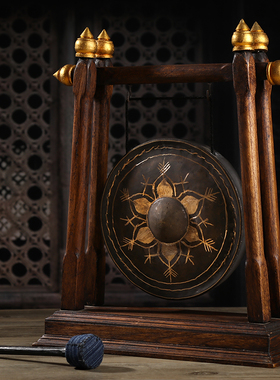 泰国复古风实木铜锣摆设工艺品