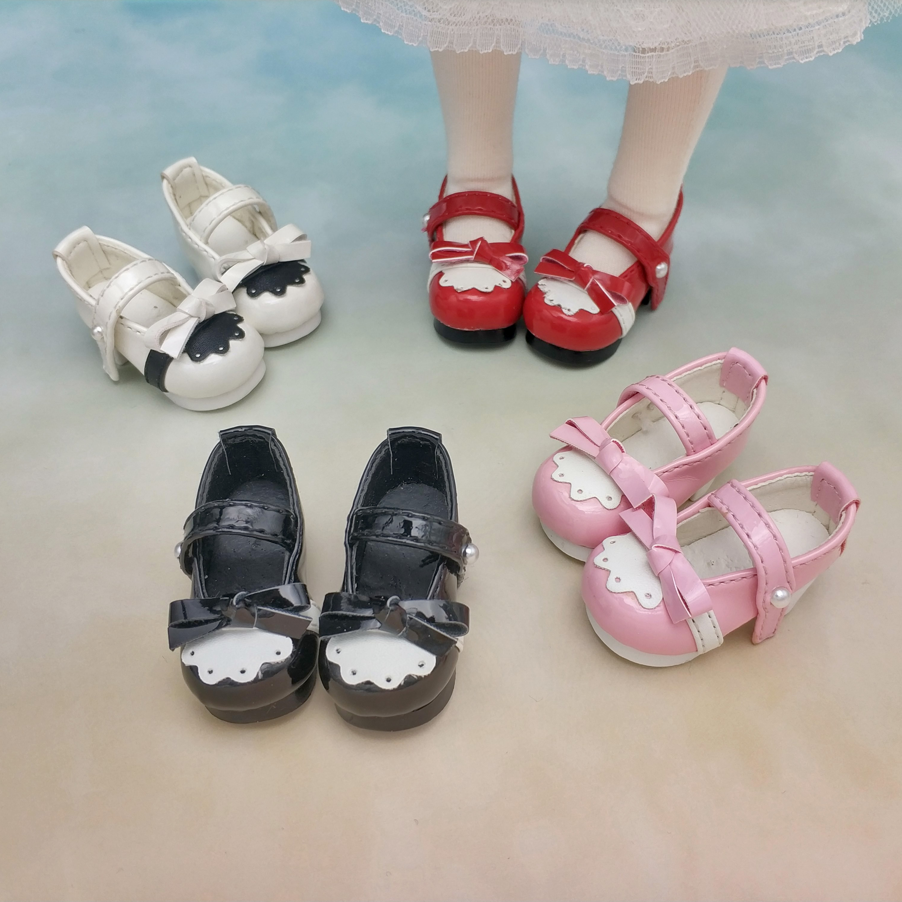 现货bjd/SD6分娃鞋蝴蝶结公主鞋imda3.0赤木卡肉myou粗跟皮鞋娃娃 - 图0