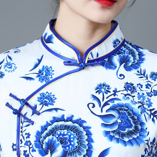 春夏季改良旗袍套装女上衣日常修身复古中国风中年妈妈唐装两件套 - 图1