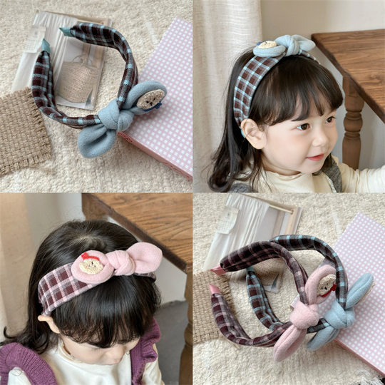 新款儿童蝴蝶结花朵格纹宽边发箍甜美少女心压发头箍亲子发卡头扣