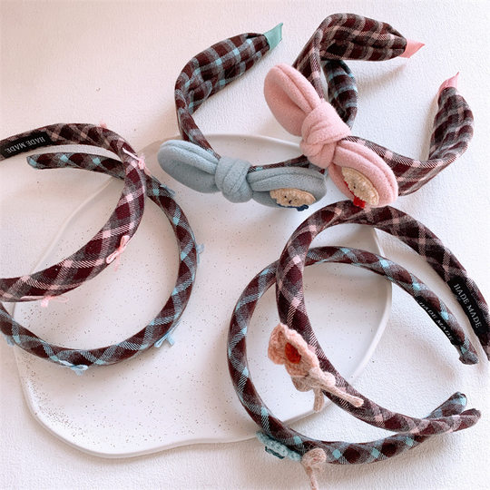 新款儿童蝴蝶结花朵格纹宽边发箍甜美少女心压发头箍亲子发卡头扣