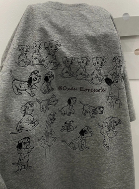 品牌外贸~剪标奥特莱斯专柜潮牌手绘狗狗短袖t恤男女宽松上衣手帕