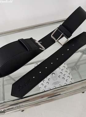 Rockrio Rarelicold 双头压纹logo黑色宽版腰带装饰皮带