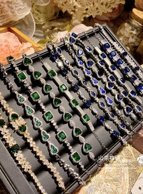 山茶珠宝新款气质轻奢仿彩宝宝石款手链5A锆石封底精致坦桑蓝手饰