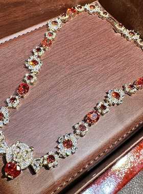 超重工红宝石狮子头项链满钻奢华辣妹天花板网红复古夸张宫廷