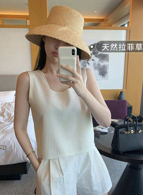 韩国ins博主大檐拉菲草帽显脸小法式赫本洋气拍照度假海边沙滩帽