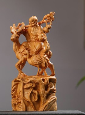 金匠大作崖柏木雕老料骑鹿寿星送礼家居镇宅创意神像玄关摆件带礼