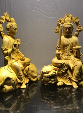 金匠大作雕文殊普贤菩萨智慧佛像摆件家居道家供奉摆件神像工艺品