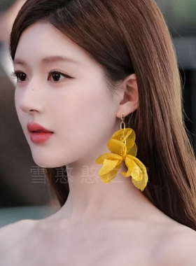 旅游度假黄色花朵耳环耳饰耳钉耳夹无耳洞2025春夏新款女饰品潮流