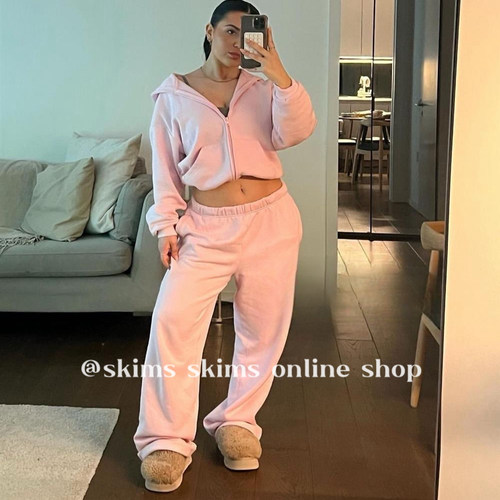 现｜skims卡戴珊cotton fleece宽松休闲圆领拉链连帽卫衣卫裤 - 图2