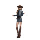 Fanptntox Retro Stand Collar Washed Blue Denim Jacket Non-stretch Slim Short Denim Skirt Suit