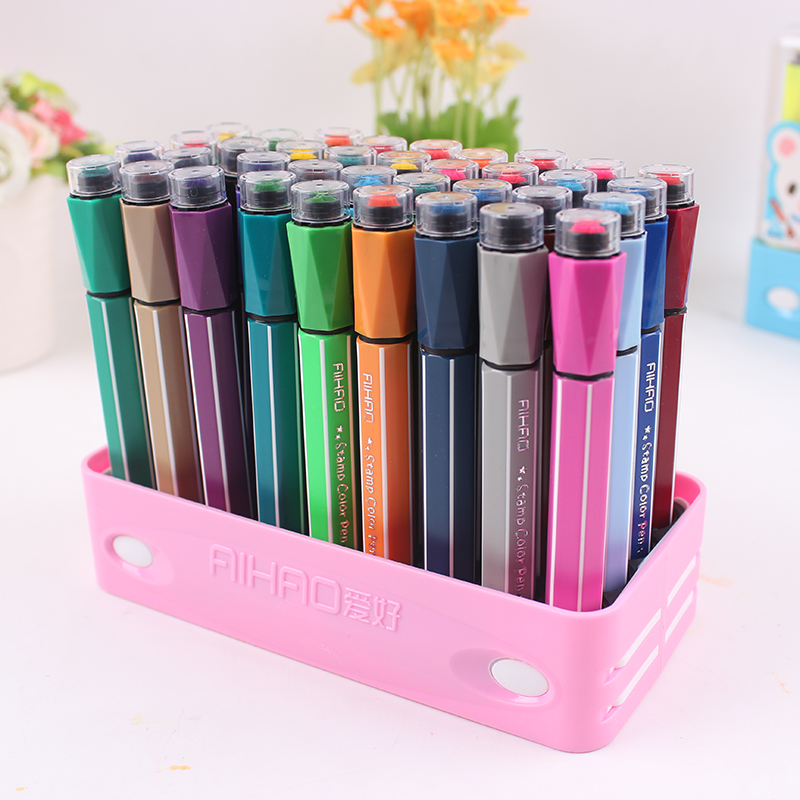 爱好24色水彩笔套装儿童带印章彩笔画笔12色36色可水洗无毒水彩笔-图0