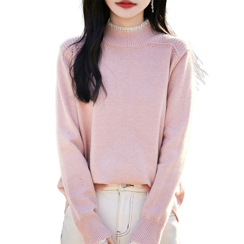 撤标撤柜(A)春秋款半高领钉珠针织打底衫女洋气内搭大码女装毛衣,淘宝优惠券,粉丝福利购,淘宝优惠卷