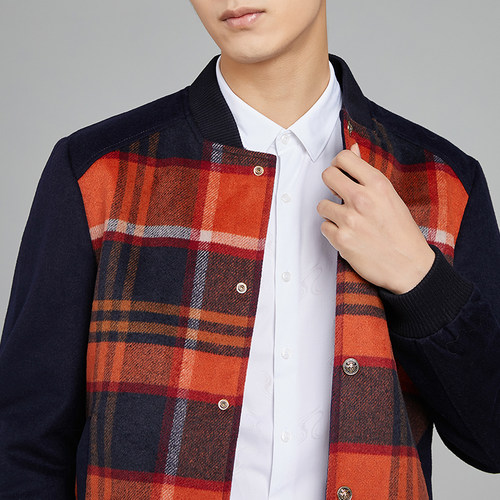 直播福利！撤柜款！大牌撤标男士棒球领修身格子休闲毛呢夹克外套 - 图1