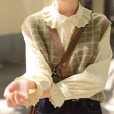 Демисезонный ретро зеленый цветной трикотажный кардиган, жилет, майка топ, свитер, весенняя куртка, французский ретро стиль