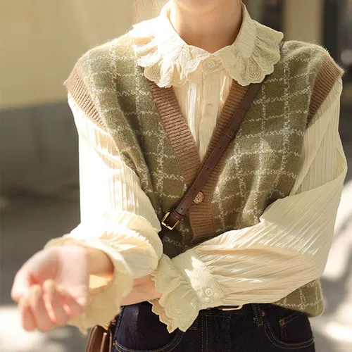 Демисезонный ретро зеленый цветной трикотажный кардиган, жилет, майка топ, свитер, весенняя куртка, французский ретро стиль