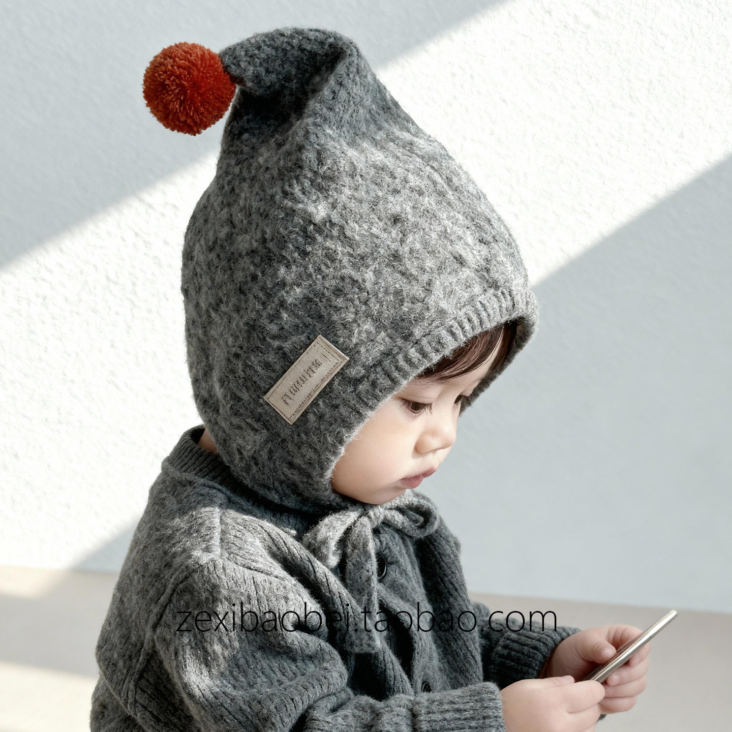 韩版洋气尖顶针织护耳帽男女宝宝秋冬款毛球系带防风毛线保暖帽子,淘宝优惠券,粉丝福利购,淘宝优惠卷