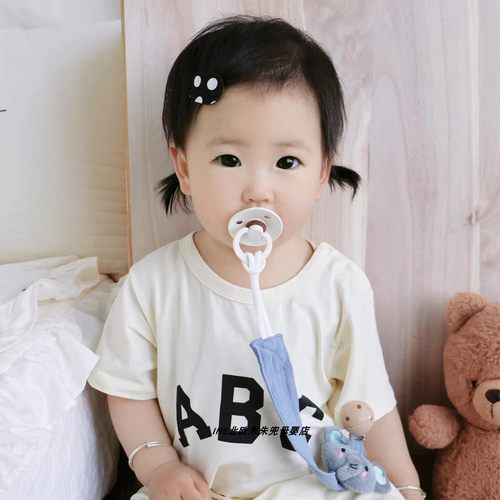 ins卡通动物宝宝安抚奶嘴链防掉链防丢挂饰婴儿布艺玩具牙胶挂饰 - 图1