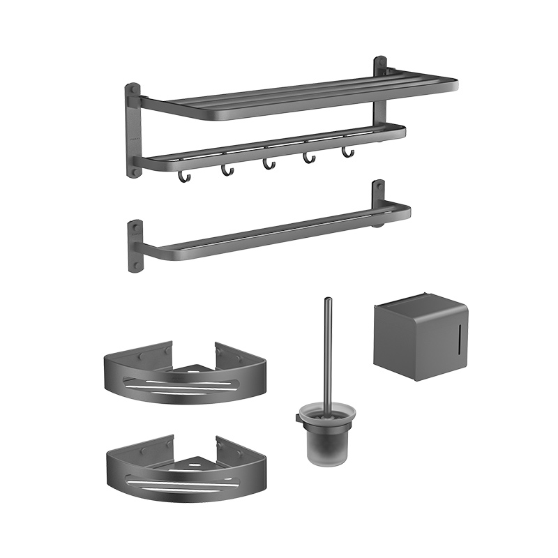 九牧浴巾架枪灰色毛巾架轻奢五金挂件套装浴室纸巾盒马桶刷置物架