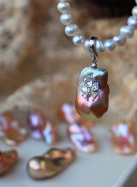 新款一物一图天然淡水大巴洛克珍珠吊坠激光滑皮炫彩大巴珍珠项坠
