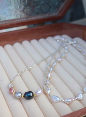 洛可可宫廷风大溪地色复古文艺天然无核keshi珍珠镀银碎银子项链