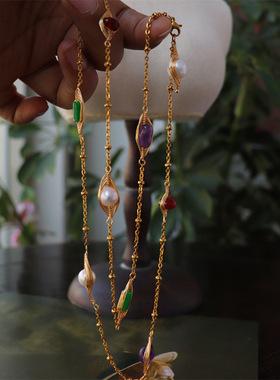 设计新款新中式旗袍天然淡水珍珠玛瑙水晶轻奢小众绕线宫廷风