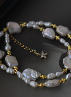 复古波西米亚风养殖珍珠项链个性小众不规则串珠新潮款锁骨链女