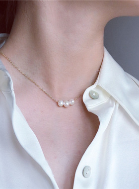 设计款爱心项链法式淡水珍珠