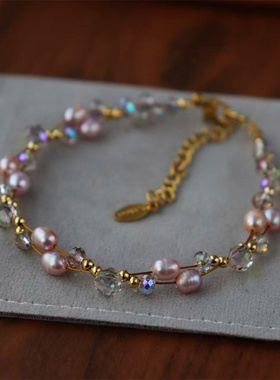 设计款简约气质都市轻奢冷淡风ol通勤水晶淡水珍珠绕线手链项链女