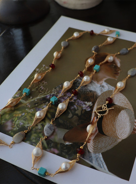 高档日韩天然淡水珍珠首饰14K注金绕线玛瑙淡水珍珠手工绕线项链