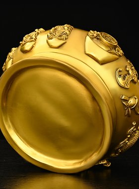 纯铜带盖聚宝盆摆件五路财神聚宝盆大小号家居客厅办公室店铺装饰