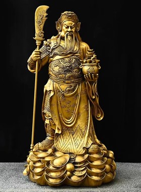纯铜财神关公摆件客厅闭眼关帝招财供奉关羽武圣关二爷开业送礼品