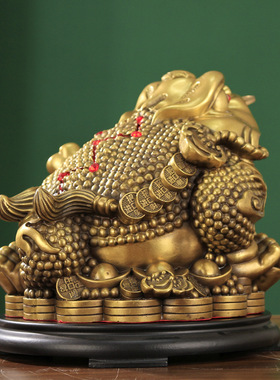 铜金蟾摆件招财蟾蜍办公室客厅招财摆件家用旺宅金蟾摆件大小号