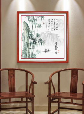 竹报平安玄关过道实木中式风水画