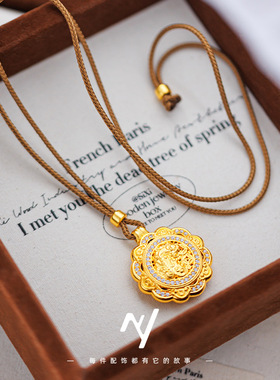 新中式国风镂空花丝招财进宝金钱貔貅罗盘吊坠镀金女2025新款颈链