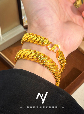 金店同款沙金三马鞭男士古巴老板手链霸气手串送男友礼物货源批发