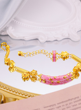 周家同款莫奈花园系列珐琅彩弯管手链项链 镀金烧蓝法式套链手链